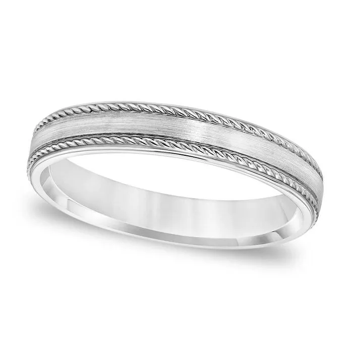 Goldia Rings Mens 40mm ComfortFit Brushed Center Rope Edge Wedding Band in Solid 14K White Gold Goldia Rings Mens 40mm ComfortFit Brushed Center Rope Edge Wedding Band in Solid 14K White Gold