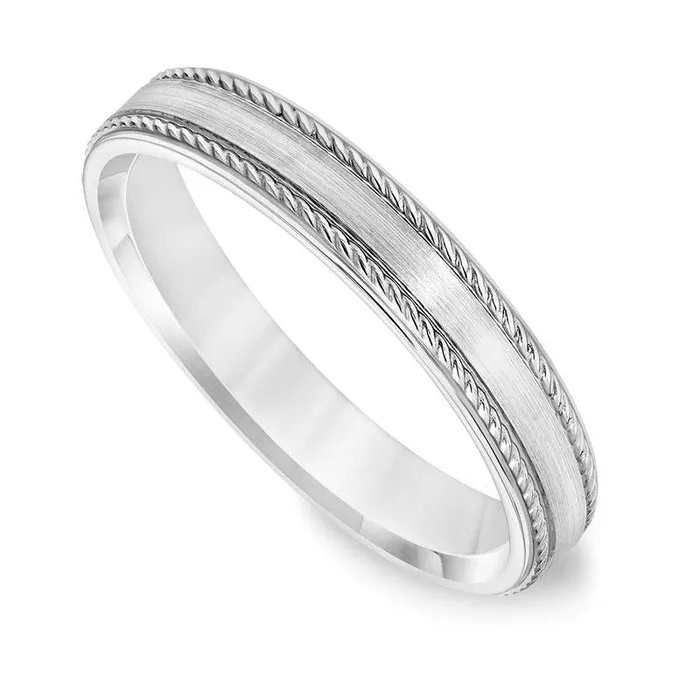 Goldia Rings Mens 40mm ComfortFit Brushed Center Rope Edge Wedding Band in Solid 14K White Gold Goldia Rings Mens 40mm ComfortFit Brushed Center Rope Edge Wedding Band in Solid 14K White Gold