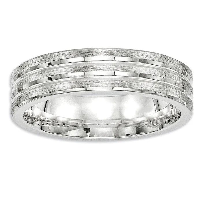 Goldia Rings Mens 60mm Double Groove Brushed Wedding Band in Sterling Silver