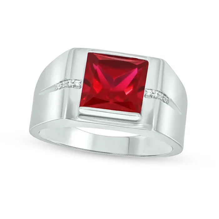Goldia Rings Mens 90mm SquareCut LabCreated Ruby and Diamond Accent Groove Shank Ring in Solid 10K White Gold Goldia Rings Mens 90mm SquareCut LabCreated Ruby and Diamond Accent Groove Shank Ring in Solid 10K White Gold