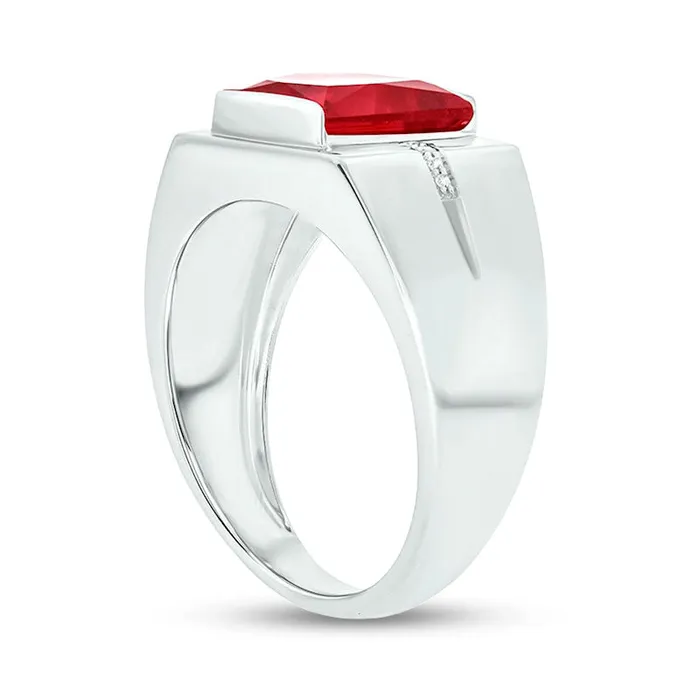 Goldia Rings Mens 90mm SquareCut LabCreated Ruby and Diamond Accent Groove Shank Ring in Solid 10K White Gold Goldia Rings Mens 90mm SquareCut LabCreated Ruby and Diamond Accent Groove Shank Ring in Solid 10K White Gold