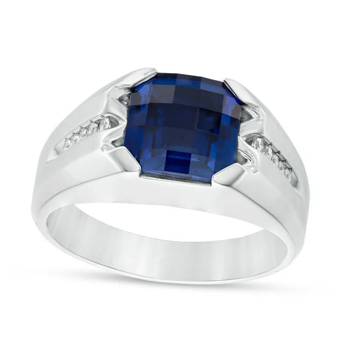Goldia Rings Mens CushionCut LabCreated Blue Sapphire and 005 CT TW Diamond Ring in Sterling Silver Goldia Rings Mens CushionCut LabCreated Blue Sapphire and 005 CT TW Diamond Ring in Sterling Silver