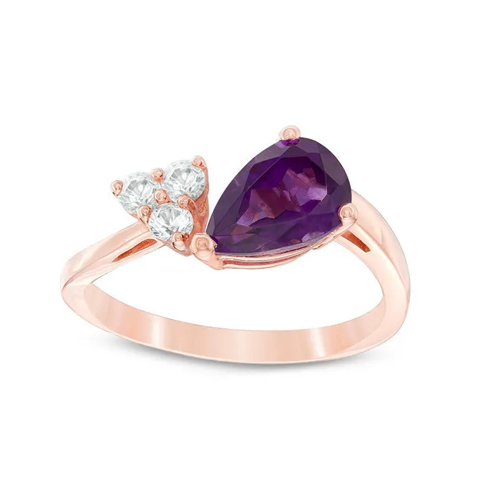 Goldia Rings PearShaped Amethyst and LabCreated White Sapphire Wrap Ring in Sterling Silver with Solid 14K Rose Gold Plate Goldia Rings PearShaped Amethyst and LabCreated White Sapphire Wrap Ring in Sterling Silver with Solid 14K Rose Gold Plate