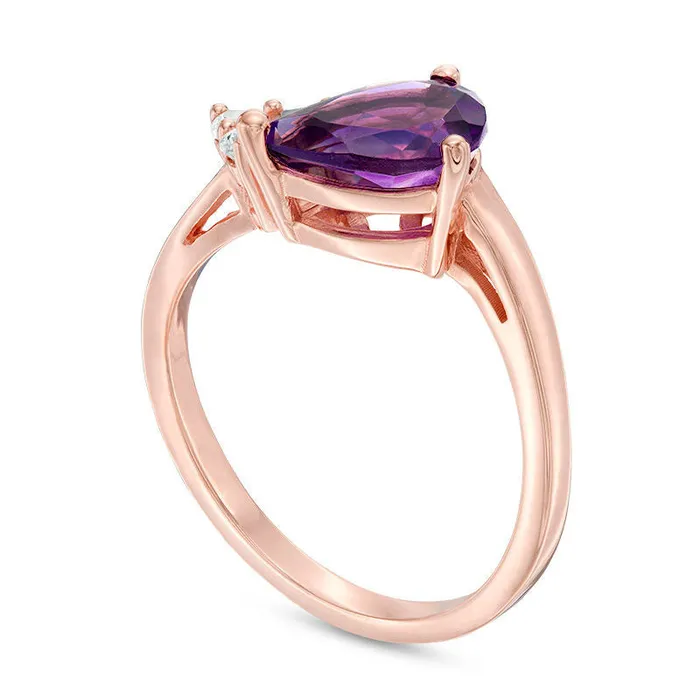 Goldia Rings PearShaped Amethyst and LabCreated White Sapphire Wrap Ring in Sterling Silver with Solid 14K Rose Gold Plate Goldia Rings PearShaped Amethyst and LabCreated White Sapphire Wrap Ring in Sterling Silver with Solid 14K Rose Gold Plate