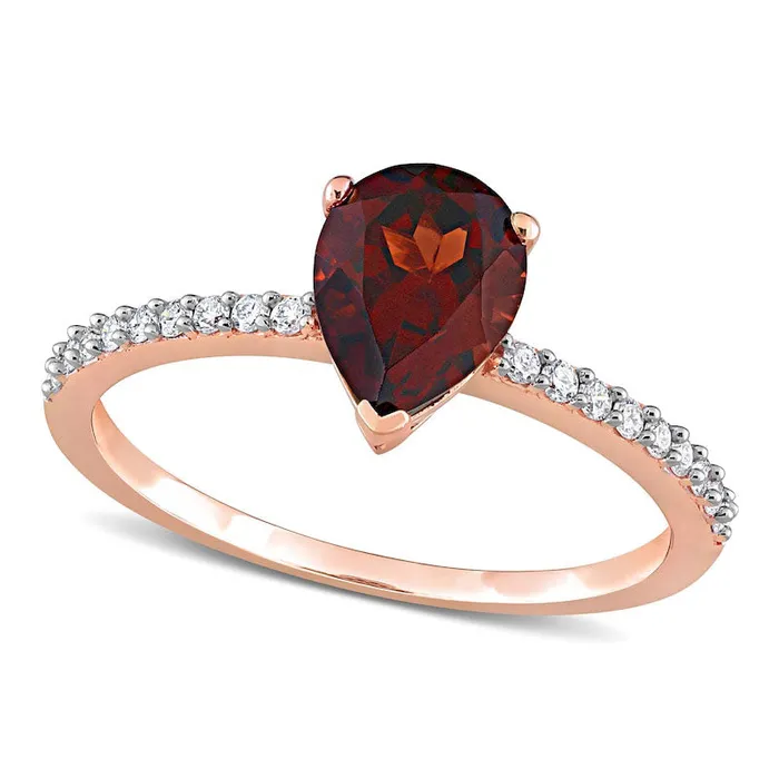 Goldia Rings PearShaped Garnet and 013 CT TW Natural Diamond Ring in Solid 14K Rose Gold Goldia Rings PearShaped Garnet and 013 CT TW Natural Diamond Ring in Solid 14K Rose Gold