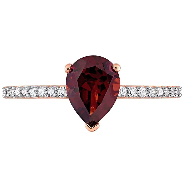 Goldia Rings PearShaped Garnet and 013 CT TW Natural Diamond Ring in Solid 14K Rose Gold Goldia Rings PearShaped Garnet and 013 CT TW Natural Diamond Ring in Solid 14K Rose Gold