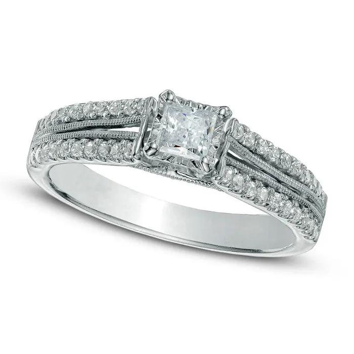 Goldia Rings Previously Owned 050 CT TW PrincessCut Natural Diamond Split Shank Engagement Ring in Solid 10K White Gold Goldia Rings Previously Owned 050 CT TW PrincessCut Natural Diamond Split Shank Engagement Ring in Solid 10K White Gold