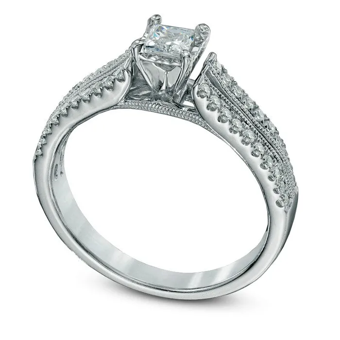 Goldia Rings Previously Owned 050 CT TW PrincessCut Natural Diamond Split Shank Engagement Ring in Solid 10K White Gold Goldia Rings Previously Owned 050 CT TW PrincessCut Natural Diamond Split Shank Engagement Ring in Solid 10K White Gold