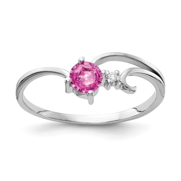 Goldia Rings Solid 14k White Gold 4mm PinK Simulated Sapphire VS CZ Ring