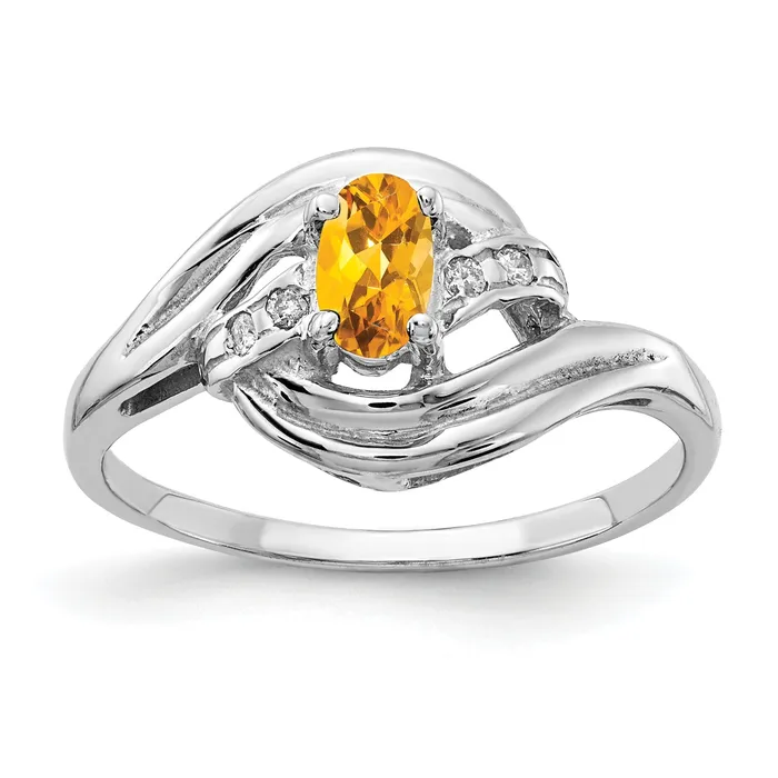 Goldia Rings Solid 14k White Gold 5x3mm Oval Simulated Citrine VS CZ Ring