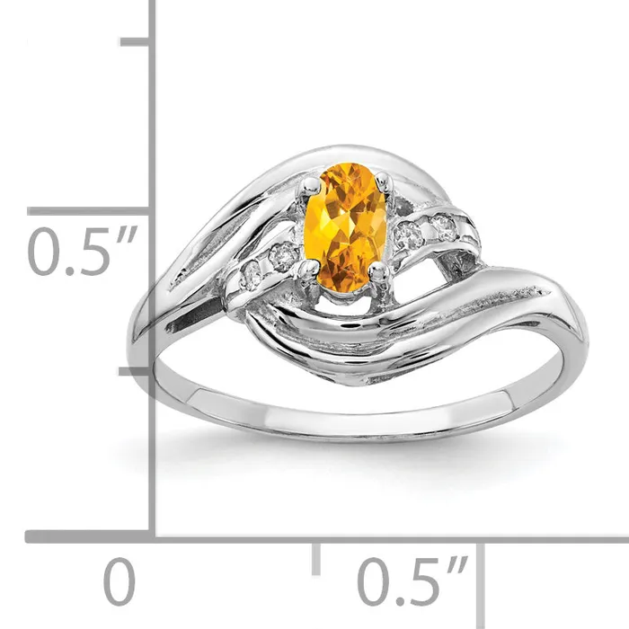 Goldia Rings Solid 14k White Gold 5x3mm Oval Simulated Citrine VS CZ Ring