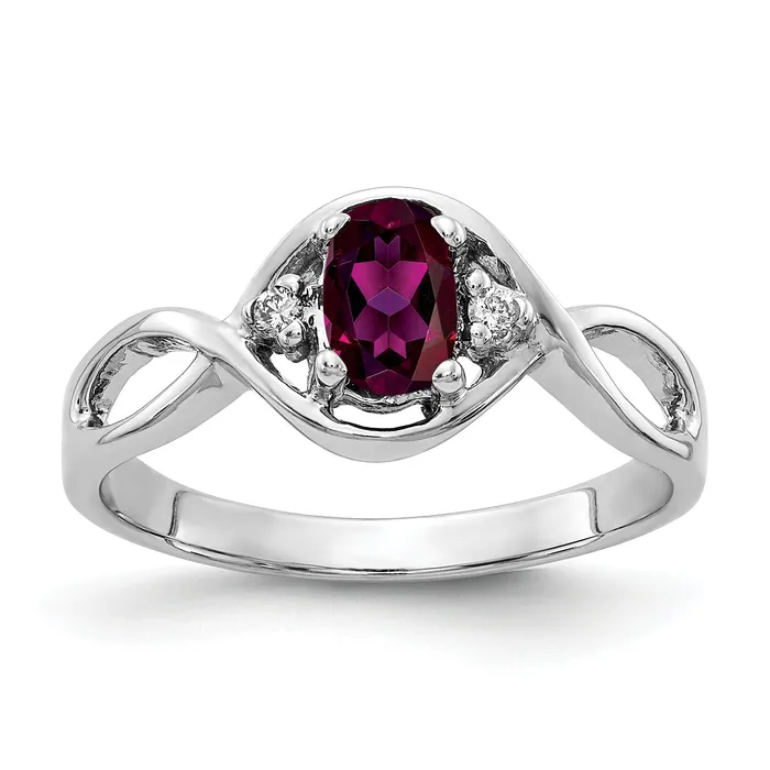 Goldia Rings Solid 14k White Gold 6x4mm Oval Rhodolite Simulated Garnet AAA CZ Ring