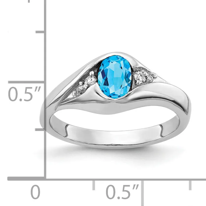 Goldia Rings Solid 14k White Gold 6x4mm Oval Simulated Blue Topaz ChecKer A CZ Ring