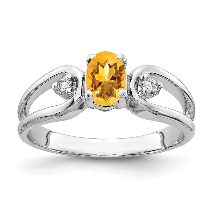 Goldia Rings Solid 14k White Gold 6x4mm Oval Simulated Citrine ChecKer VS CZ Ring