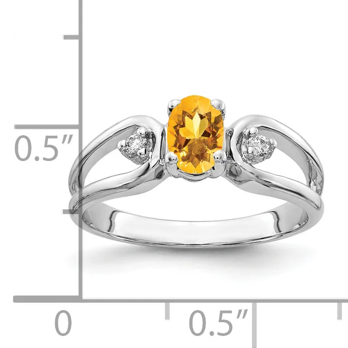 Goldia Rings Solid 14k White Gold 6x4mm Oval Simulated Citrine ChecKer VS CZ Ring