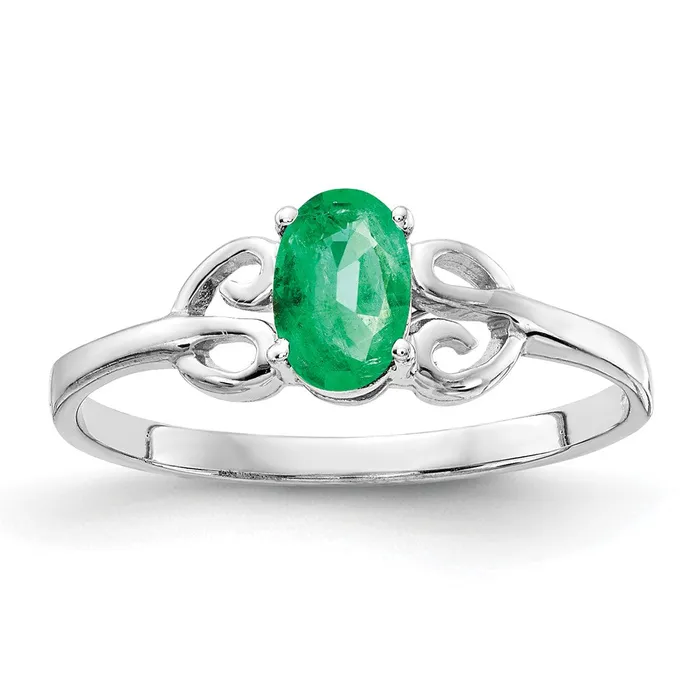 Goldia Rings Solid 14k White Gold 6x4mm Oval Simulated Emerald Ring