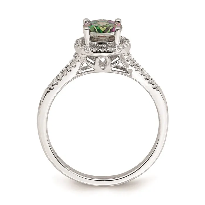 Goldia Rings Solid 14k White Gold Mystic Fire Simulated CZ Halo Complete Engagement Ring
