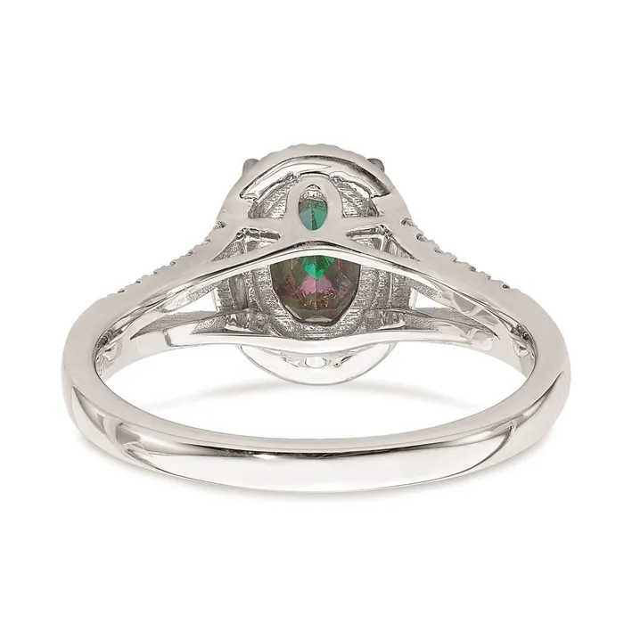 Goldia Rings Solid 14k White Gold Mystic Fire Simulated CZ Halo Complete Engagement Ring