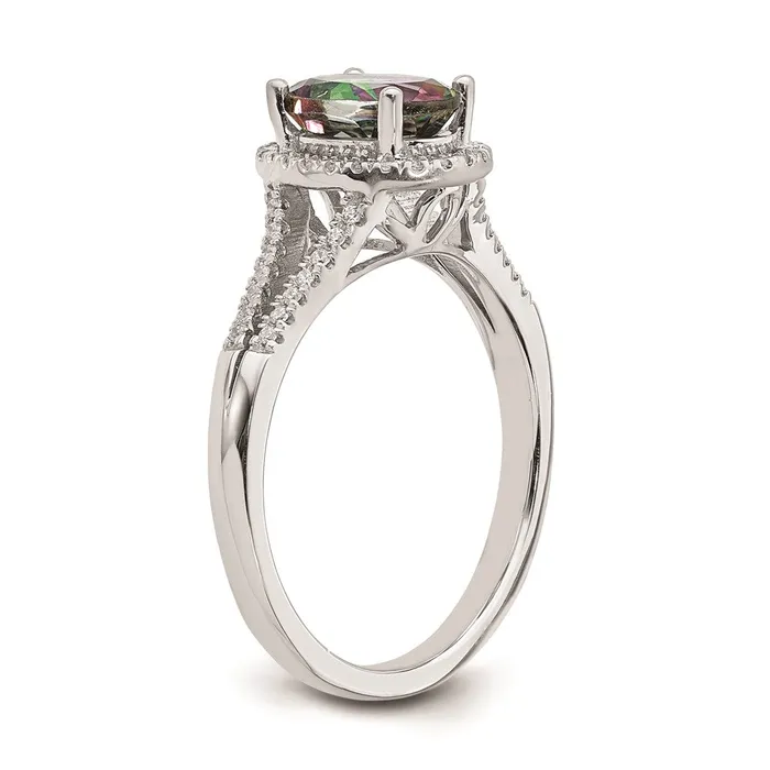 Goldia Rings Solid 14k White Gold Mystic Fire Simulated CZ Halo Complete Engagement Ring