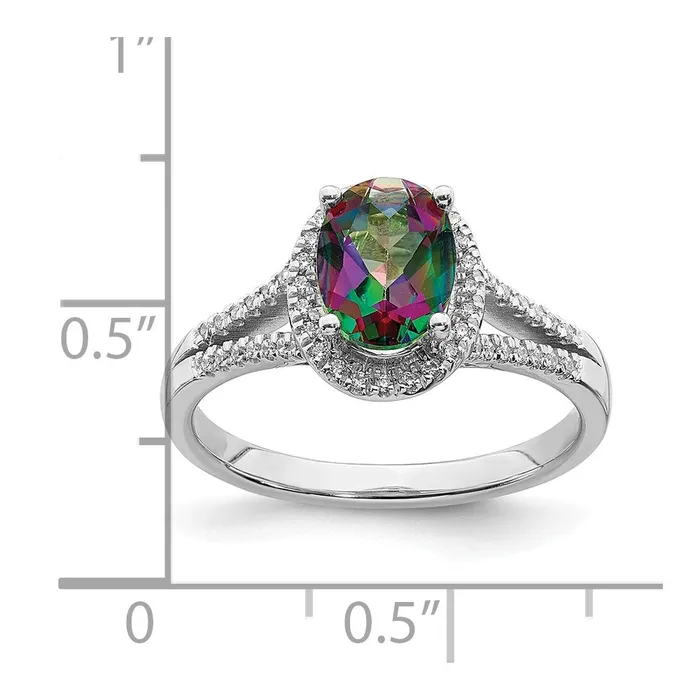 Goldia Rings Solid 14k White Gold Mystic Fire Simulated CZ Halo Complete Engagement Ring