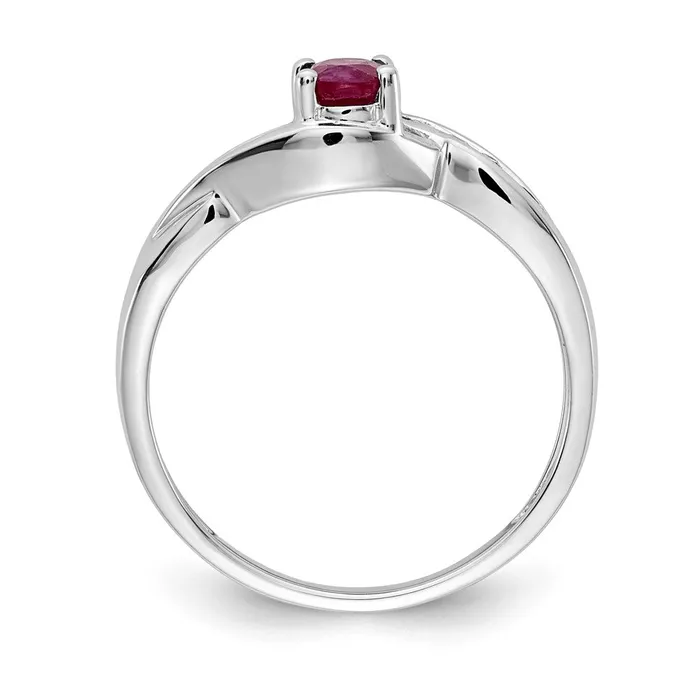 Goldia Rings Solid 14k White Gold Oval Composite Simulated Ruby and CZ Ring