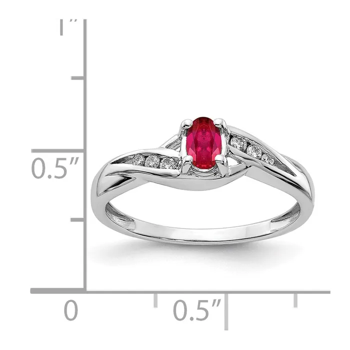Goldia Rings Solid 14k White Gold Oval Composite Simulated Ruby and CZ Ring