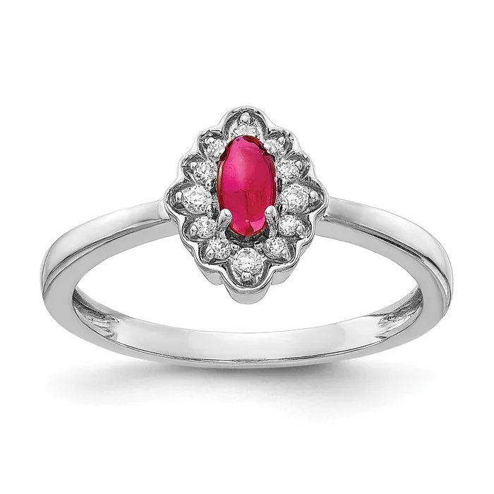 Goldia Rings Solid 14k White Gold Simulated CZ and Oval Cabochon Ruby Ring Goldia Rings Solid 14k White Gold Simulated CZ and Oval Cabochon Ruby Ring