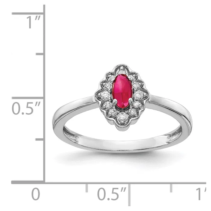 Goldia Rings Solid 14k White Gold Simulated CZ and Oval Cabochon Ruby Ring