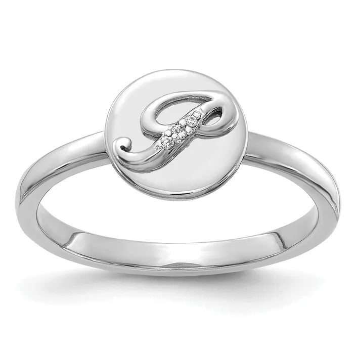 Goldia Rings Solid 14k White Gold Simulated CZ Initial P Ring