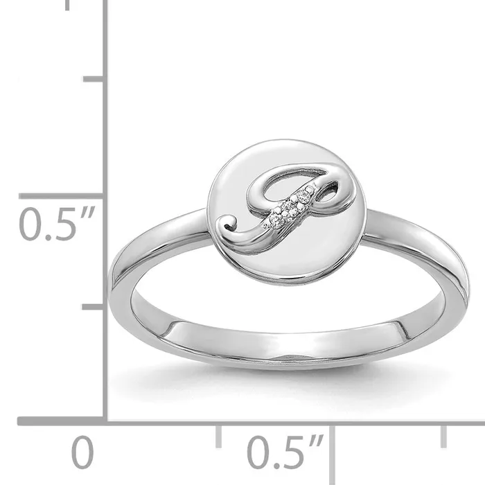Goldia Rings Solid 14k White Gold Simulated CZ Initial P Ring