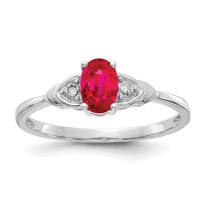 Goldia Rings Solid 14k White Gold Simulated Ruby and CZ Ring