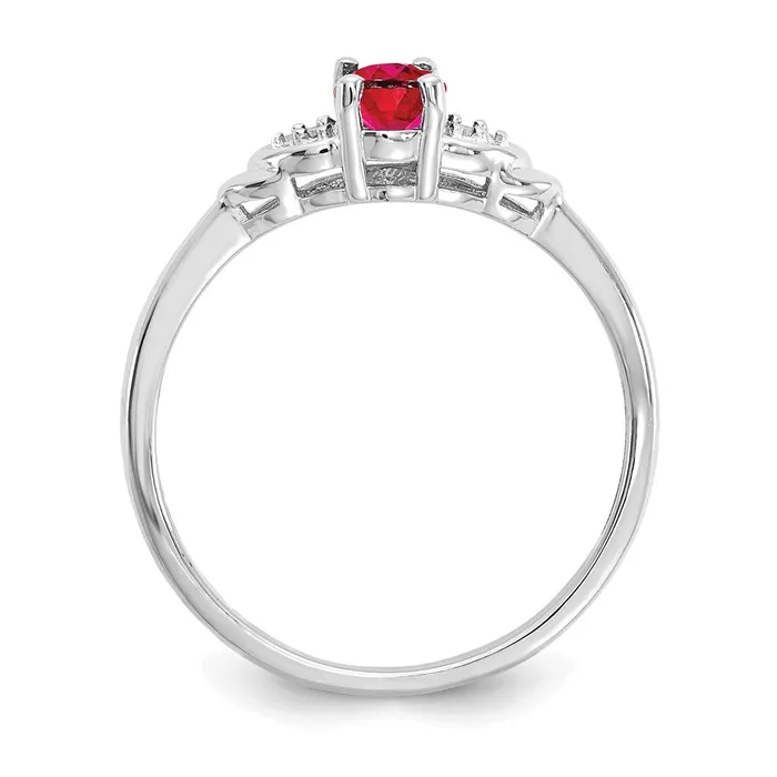 Goldia Rings Solid 14k White Gold Simulated Ruby and CZ Ring