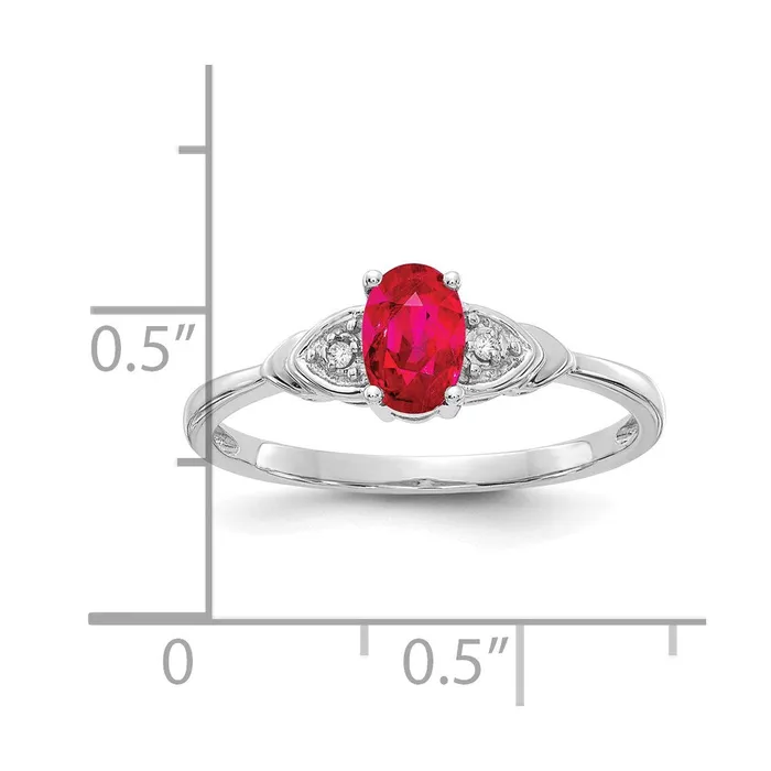 Goldia Rings Solid 14k White Gold Simulated Ruby and CZ Ring
