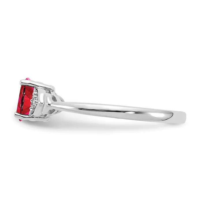 Goldia Rings Solid 14k White Gold Simulated Ruby and CZ Ring