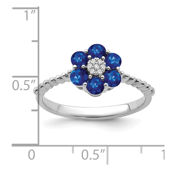 Goldia Rings Solid 14k White Gold Simulated Sapphire and CZ Floral Ring