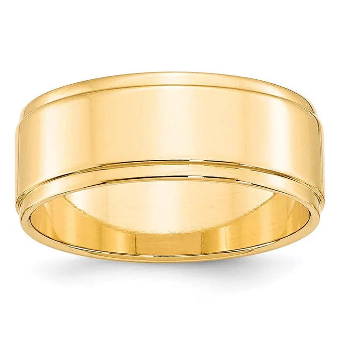Goldia Rings Solid 18K Yellow Gold 8mm Flat with Step Edge MensWomens Wedding Band Ring Size 85
