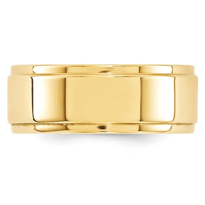 Goldia Rings Solid 18K Yellow Gold 8mm Flat with Step Edge MensWomens Wedding Band Ring Size 85