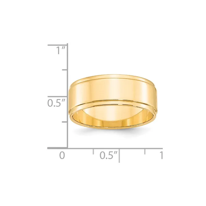 Goldia Rings Solid 18K Yellow Gold 8mm Flat with Step Edge MensWomens Wedding Band Ring Size 85