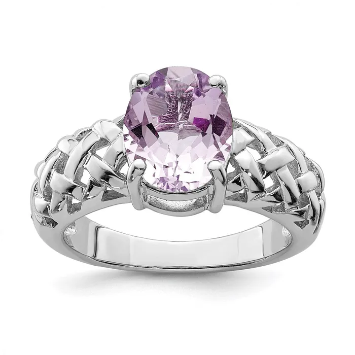 Goldia Rings Sterling Silver Rhodium Pink Quartz Ring