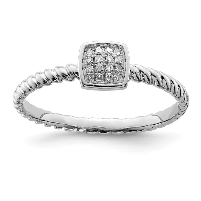 Goldia Rings Sterling Silver Rhodium Plated White Diamond Stackable Ring