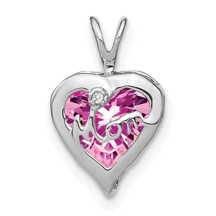 Goldia Solid 14k White Gold Creat PinK Simulated Sapphire SimulatedSimulated CZ MOM Heart Pendant Necklaces Goldia Solid 14k White Gold Creat PinK Simulated Sapphire SimulatedSimulated CZ MOM Heart Pendant Necklaces