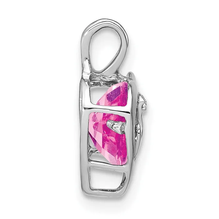 Goldia Solid 14k White Gold Creat PinK Simulated Sapphire SimulatedSimulated CZ MOM Heart Pendant Necklaces
