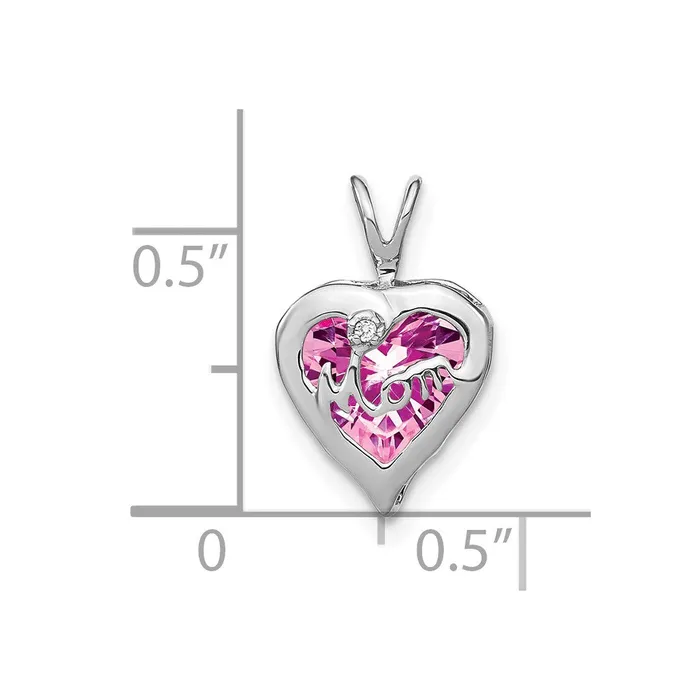 Goldia Solid 14k White Gold Creat PinK Simulated Sapphire SimulatedSimulated CZ MOM Heart Pendant Necklaces