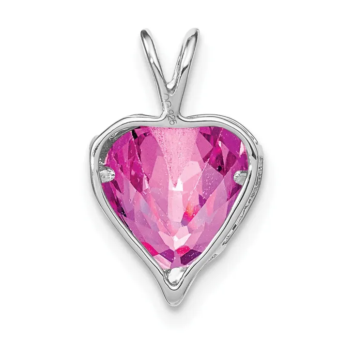 Goldia Solid 14k White Gold Creat PinK Simulated Sapphire SimulatedSimulated CZ MOM Heart Pendant Necklaces