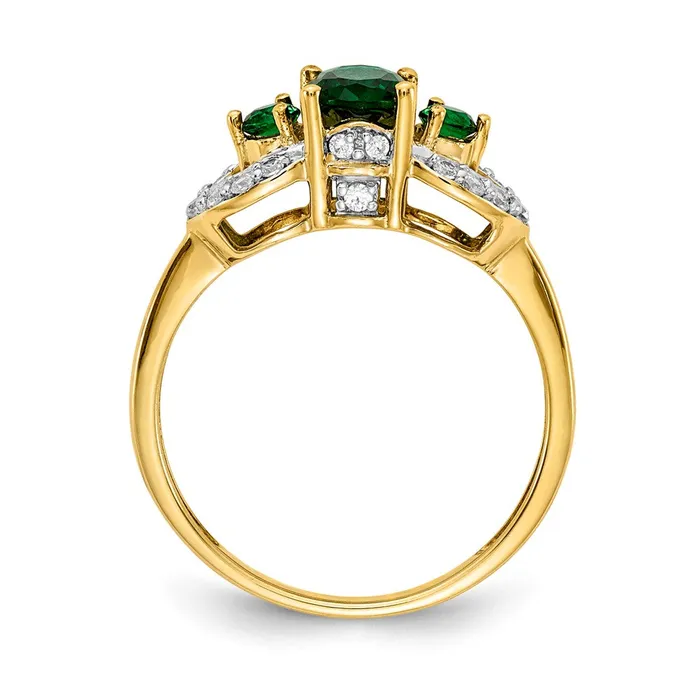 Goldia Solid 14k Yellow Gold Oval Simulated Emerald and CZ Ring Rings