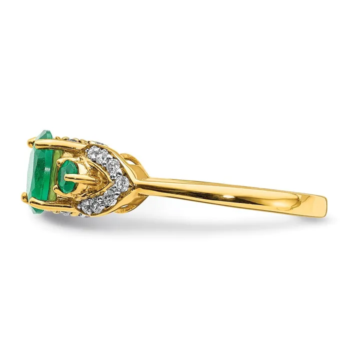 Goldia Solid 14k Yellow Gold Oval Simulated Emerald and CZ Ring Rings