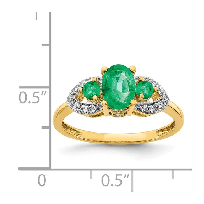 Goldia Solid 14k Yellow Gold Oval Simulated Emerald and CZ Ring Rings