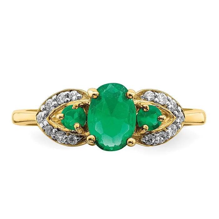 Goldia Solid 14k Yellow Gold Oval Simulated Emerald and CZ Ring Rings