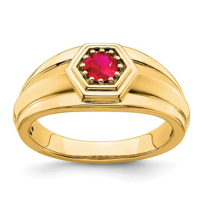 Goldia Solid 14k Yellow Gold Simulated Ruby Mens Ring Rings