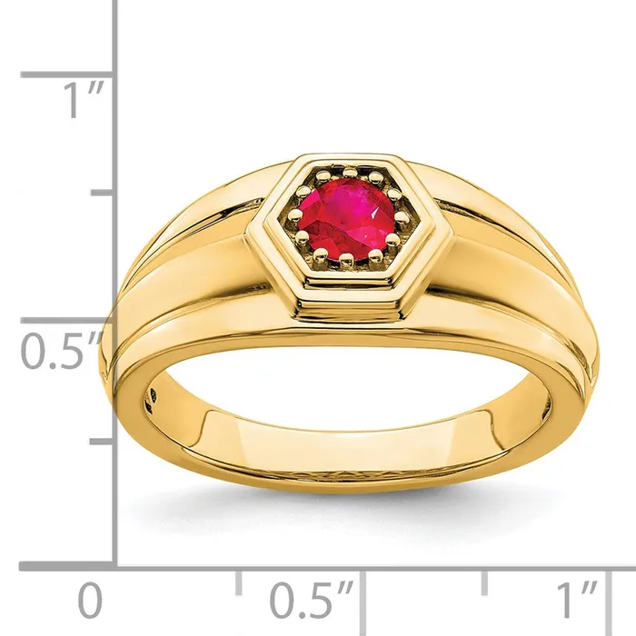Goldia Solid 14k Yellow Gold Simulated Ruby Mens Ring Rings